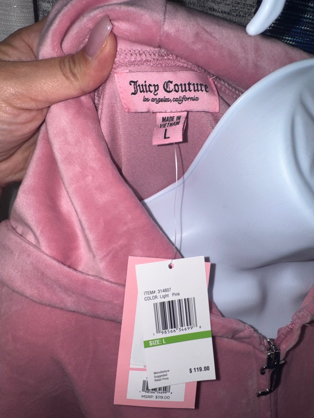 Juicy Couture- NWT Dusty Rose Velour Rhinestone Logo Size Large - Picture 5 of 16